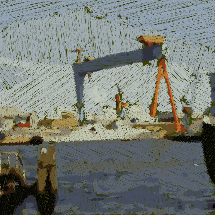 Port An image of a port, with a ship and a crane.
